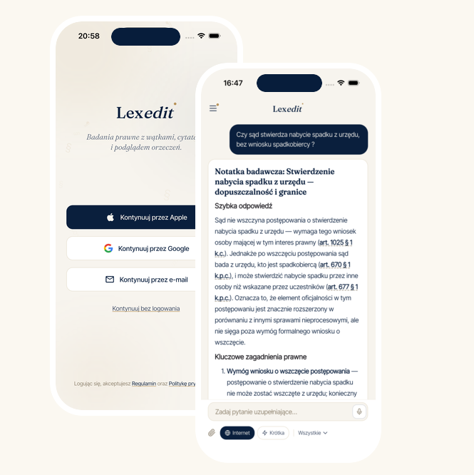 Lexedit mobile app showing agent progress and a completed legal research memo